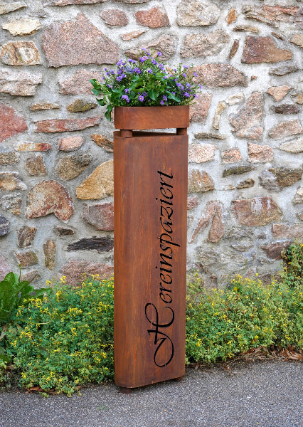 Säule Hereinspaziert Edelrost inkl. Pflanzschale Höhe 100 cm Made in Germany