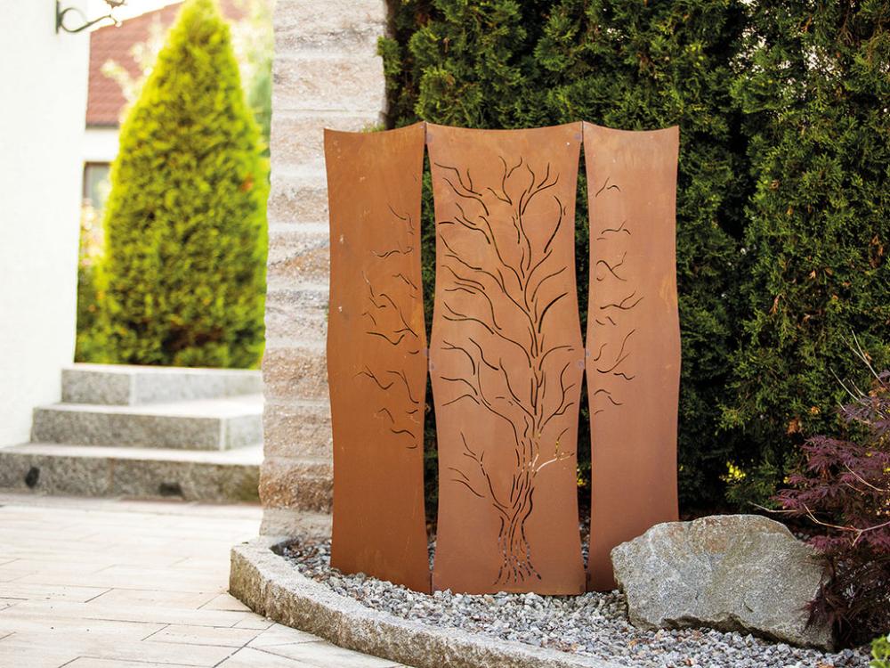 Edelrost Sichtschutzwand Weidenmotiv