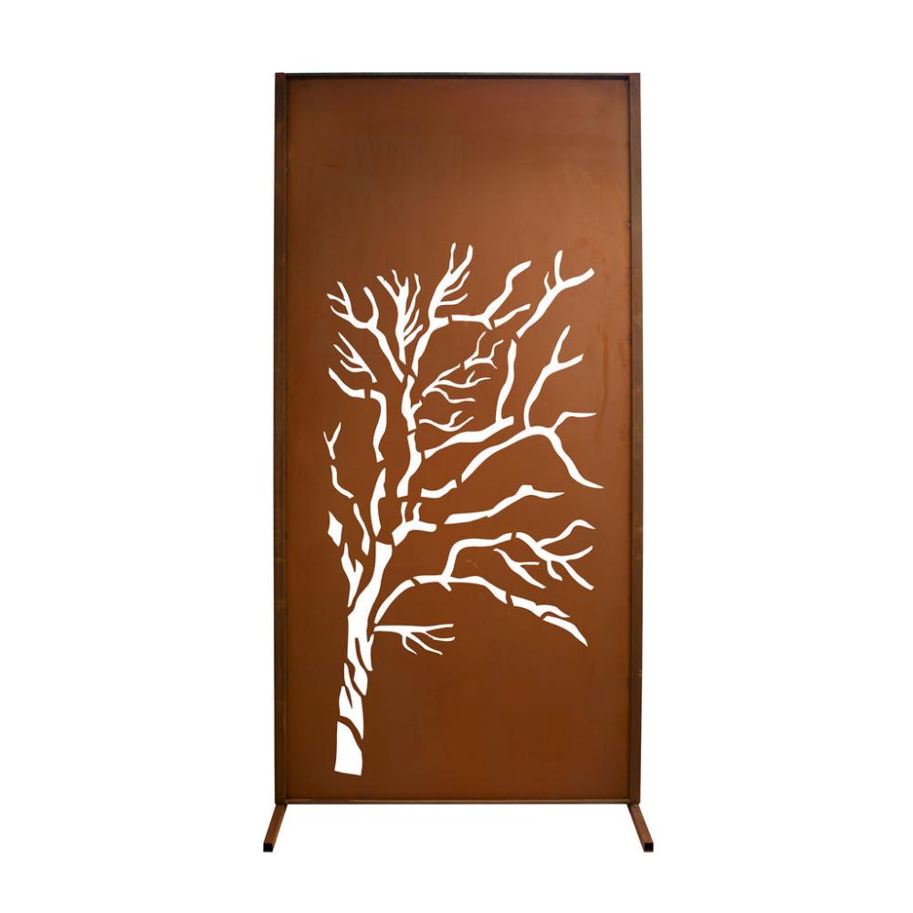 Edelrost Sichtschutzwand mit Weidenzweig-Motiv, 200 cm hoch und 100 cm breit, für stilvollen Sichtschutz im Garten.