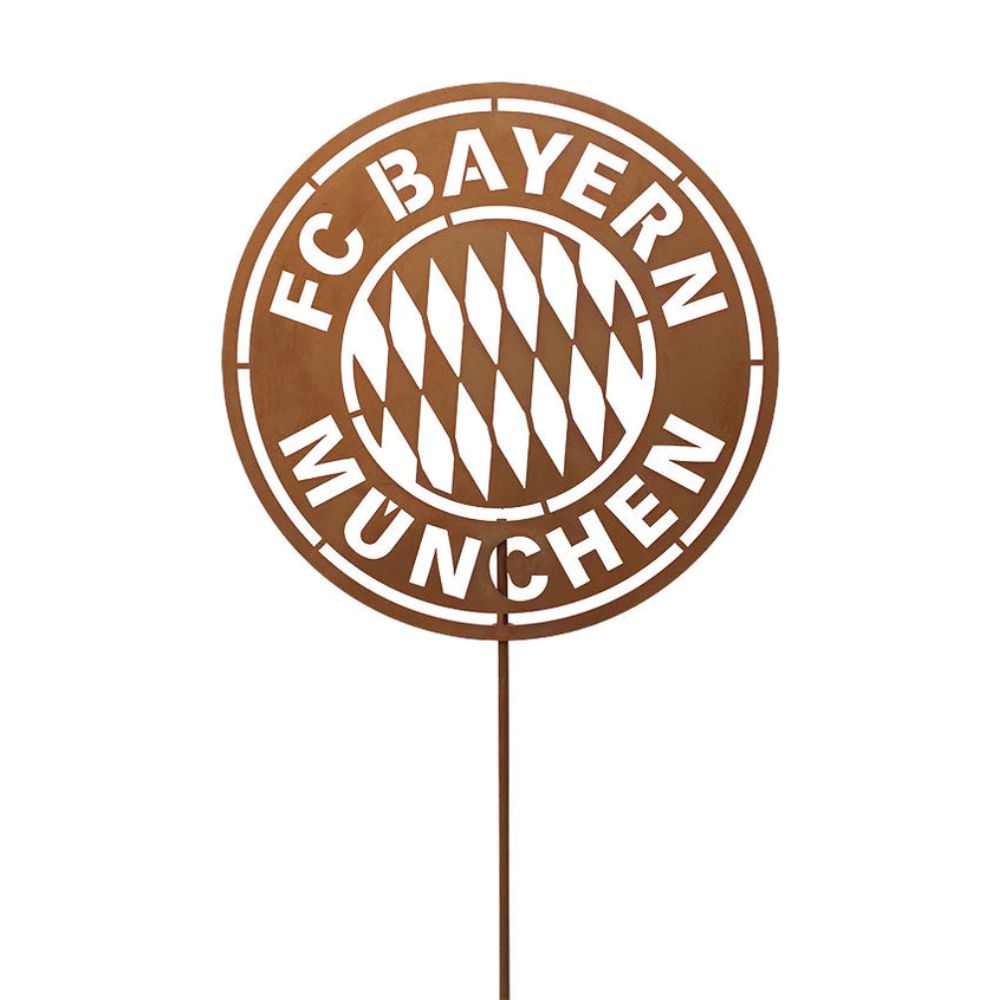 FC Bayern Gartenstab im Edelrost-Design FCB Deko aus Rost für Fußballfans