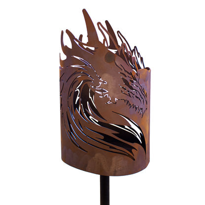 Fackelstab Drachenkopf Edelrost Gartenfackel Feuerstab Feuerkorb-Stab Flammenstab