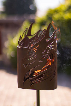 Fackelstab Drachenkopf Edelrost Gartenfackel Feuerstab Feuerkorb-Stab Flammenstab