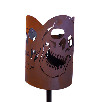 Fackelstab Schädel Edelrost Gartenfackel Feuerstab Feuerkorb-Stab Flammenstab