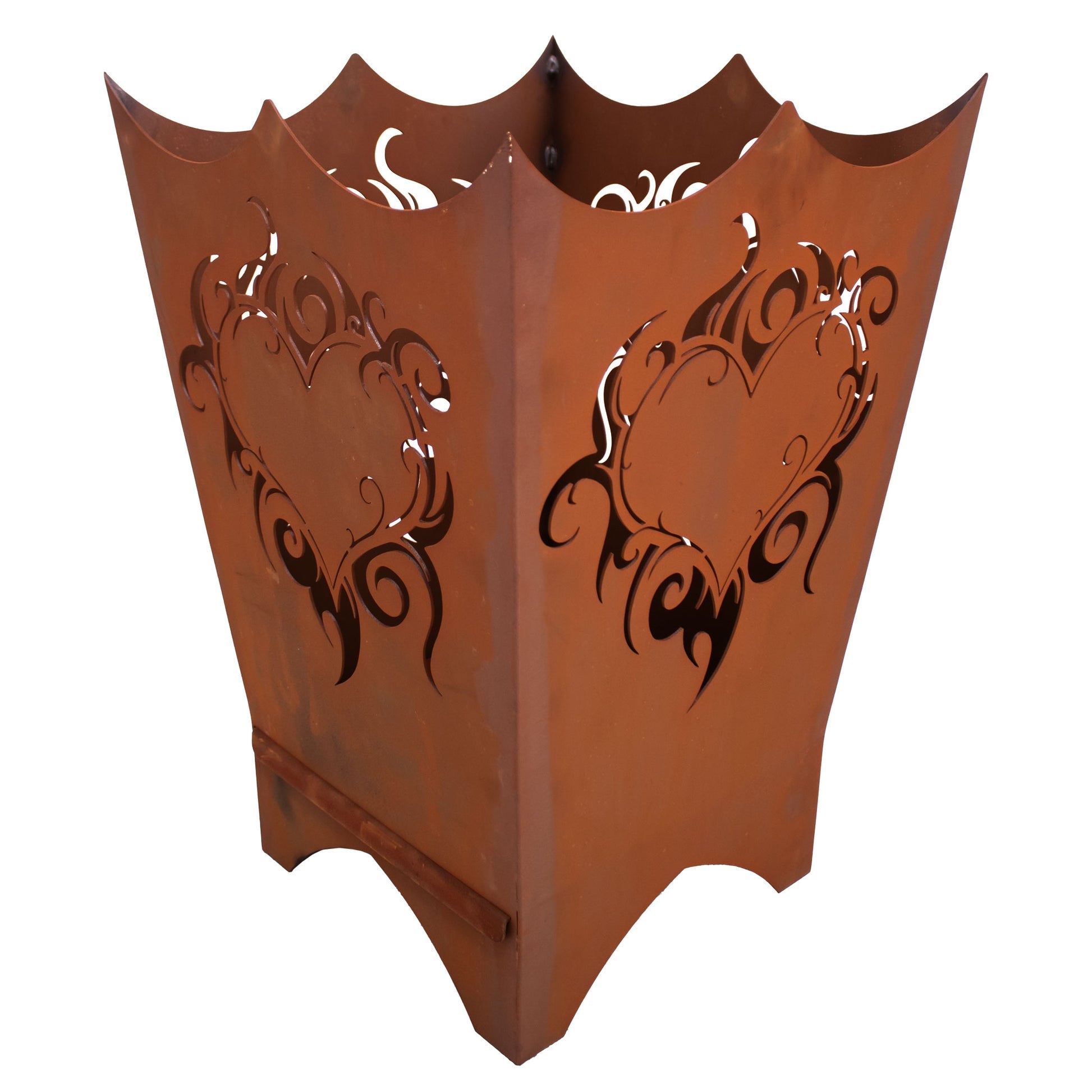 Feuerkorb Flammenherz Motiv - Feuerstelle aus Metall Edelrost Garten-Feuerstelle