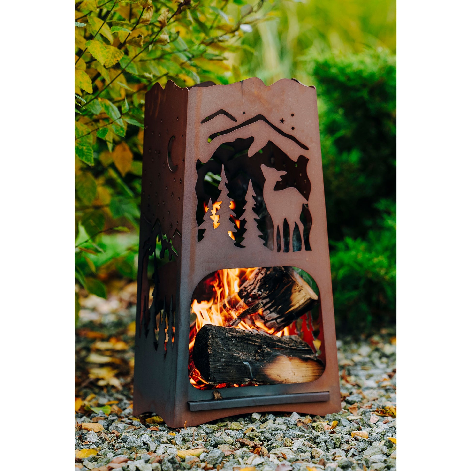 Feuerkorb Wald - Metall Edelrost Feuerstelle mit Waldmotiv, Gartenfeuer Rost