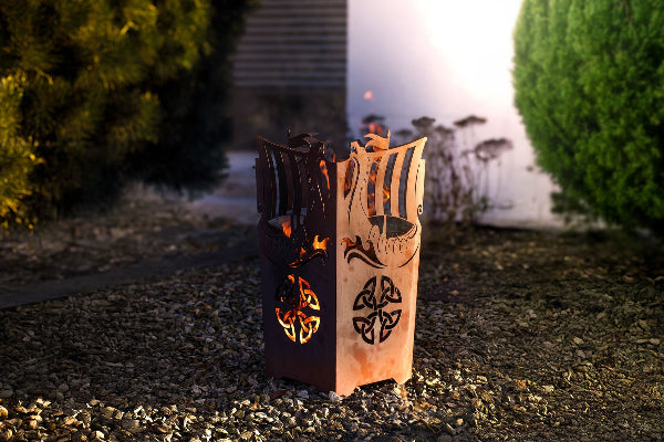 Feuerkorb Wikingerschiff Edelrost Feuerstelle Gartenfeuer Feuerschale Rostdeko