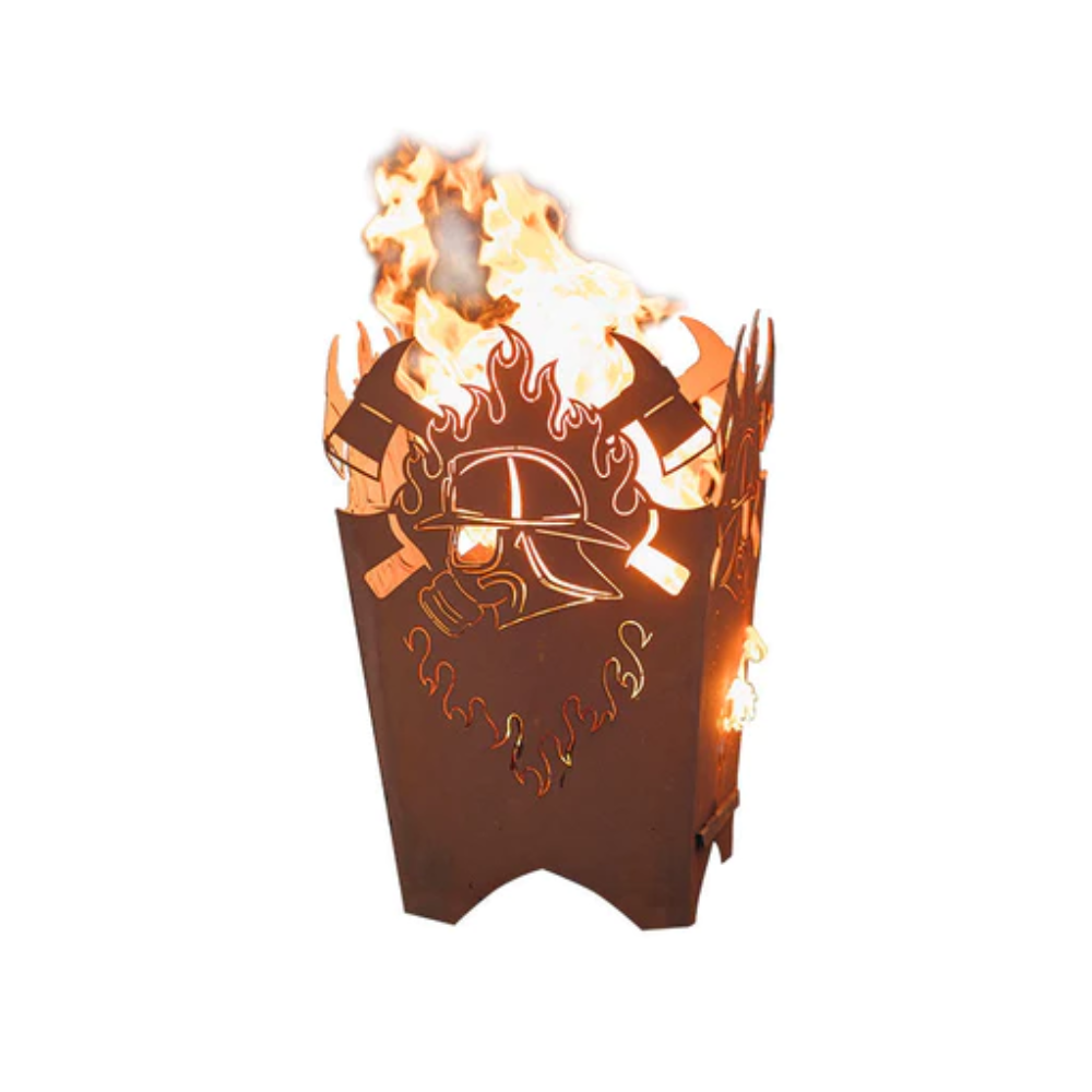 Feuerkorb Feuerwehr Atemschutz Motiv - Feuerstelle eckig aus Metall Edelrost