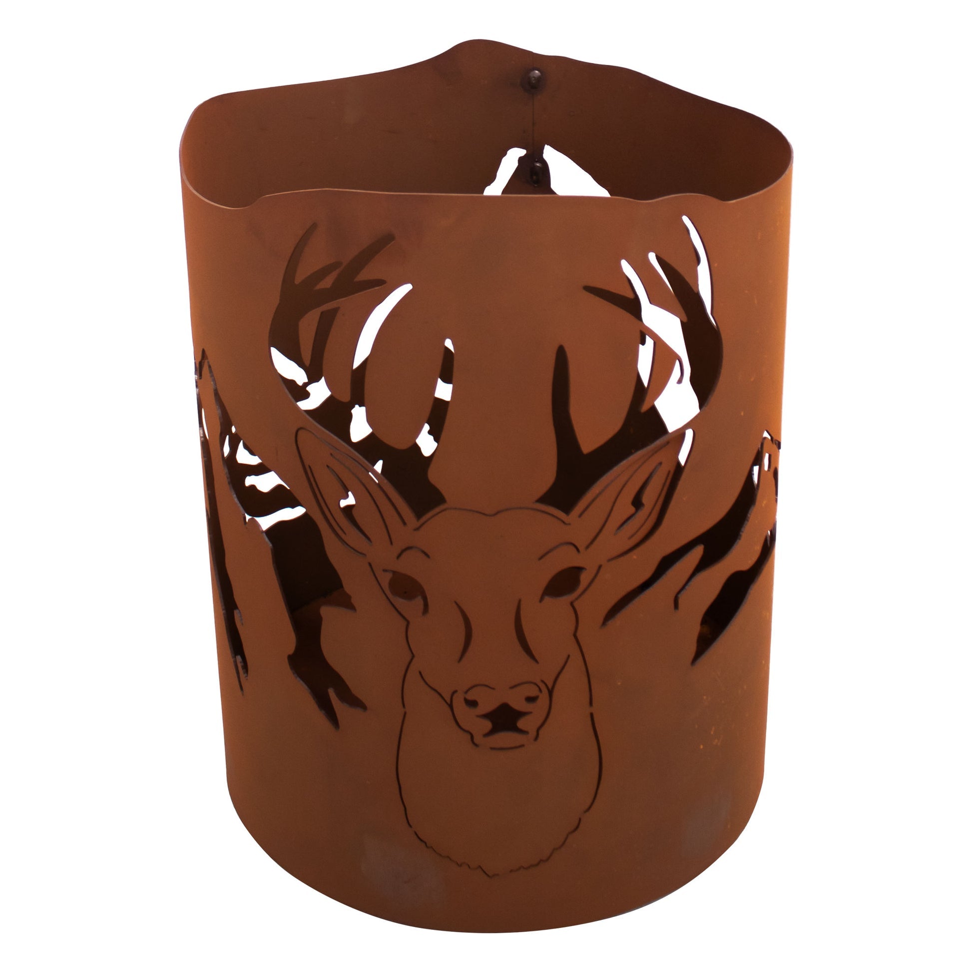 Feuerkorb aus Metall mit Hirsch Motiv im Edelrost Design Feuersäule Feuerstelle