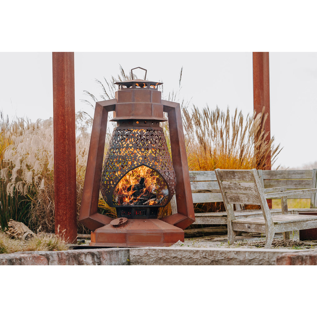 Feuerstelle - Laterne aus Edelrost Gartenfeuer XL Terrassenofen Rost-Patina