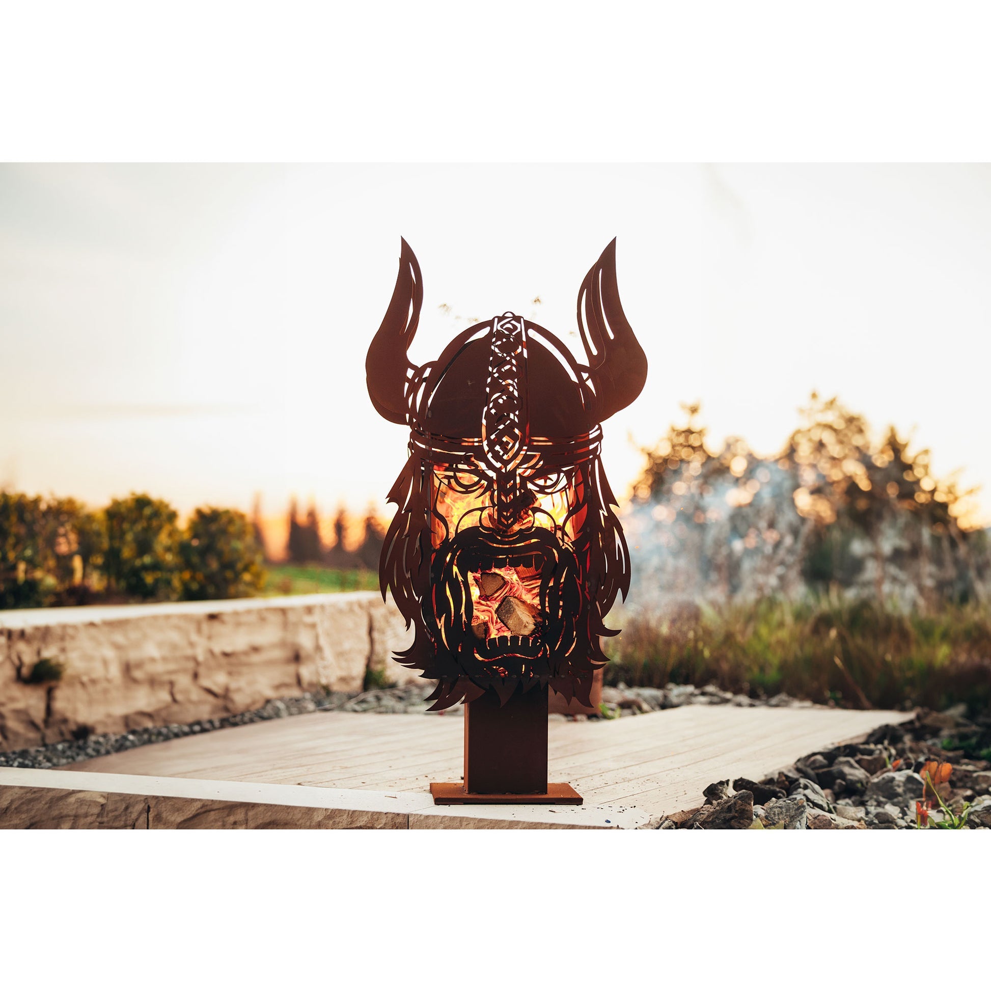 Feuerstelle Wikinger aus Metall im Edelrost Design Feuerständer Feuersäule XXL