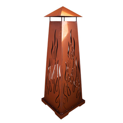 Feuerturm mit Flammen aus Metall, Feuerstelle Outdoor Edelrost Gartenfeuer