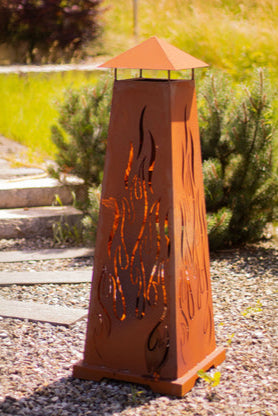 Feuerturm mit Flammen aus Metall, Feuerstelle Outdoor Edelrost Gartenfeuer