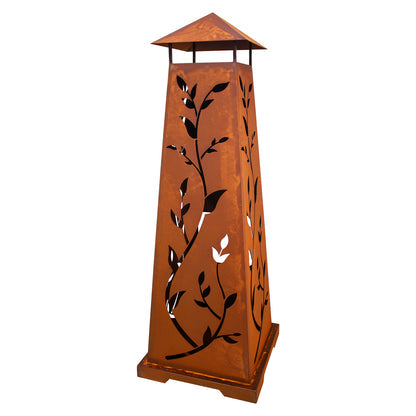 Feuerturm mit Ranken aus Metall Feuerstelle Outdoor Gartenfeuerstelle Edelrost