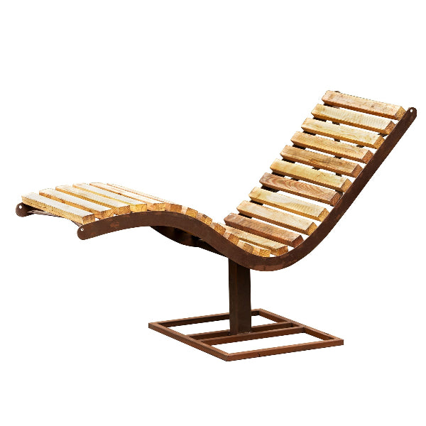 Gartenliege geschwungen Edelrost Lärchenholz Robuste Gartenliege Metallliege