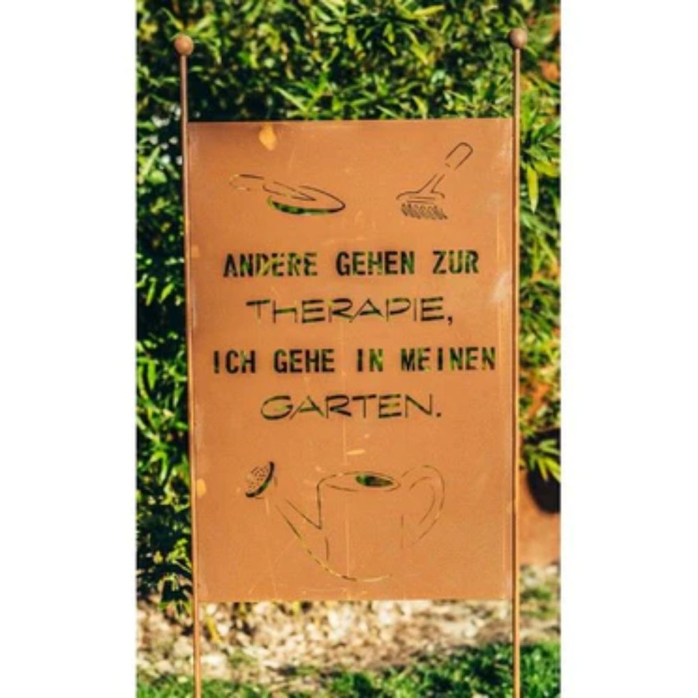Gartenstecker XL aus Edelrost mit Therapie Spruch Spruchtafel Garten Rostdeko