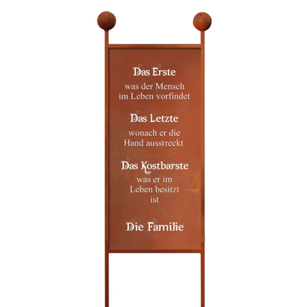 Gartenstecker XL aus Edelrost mit Familie Spruch Gartendeko Rost Deko Spruchtafel
