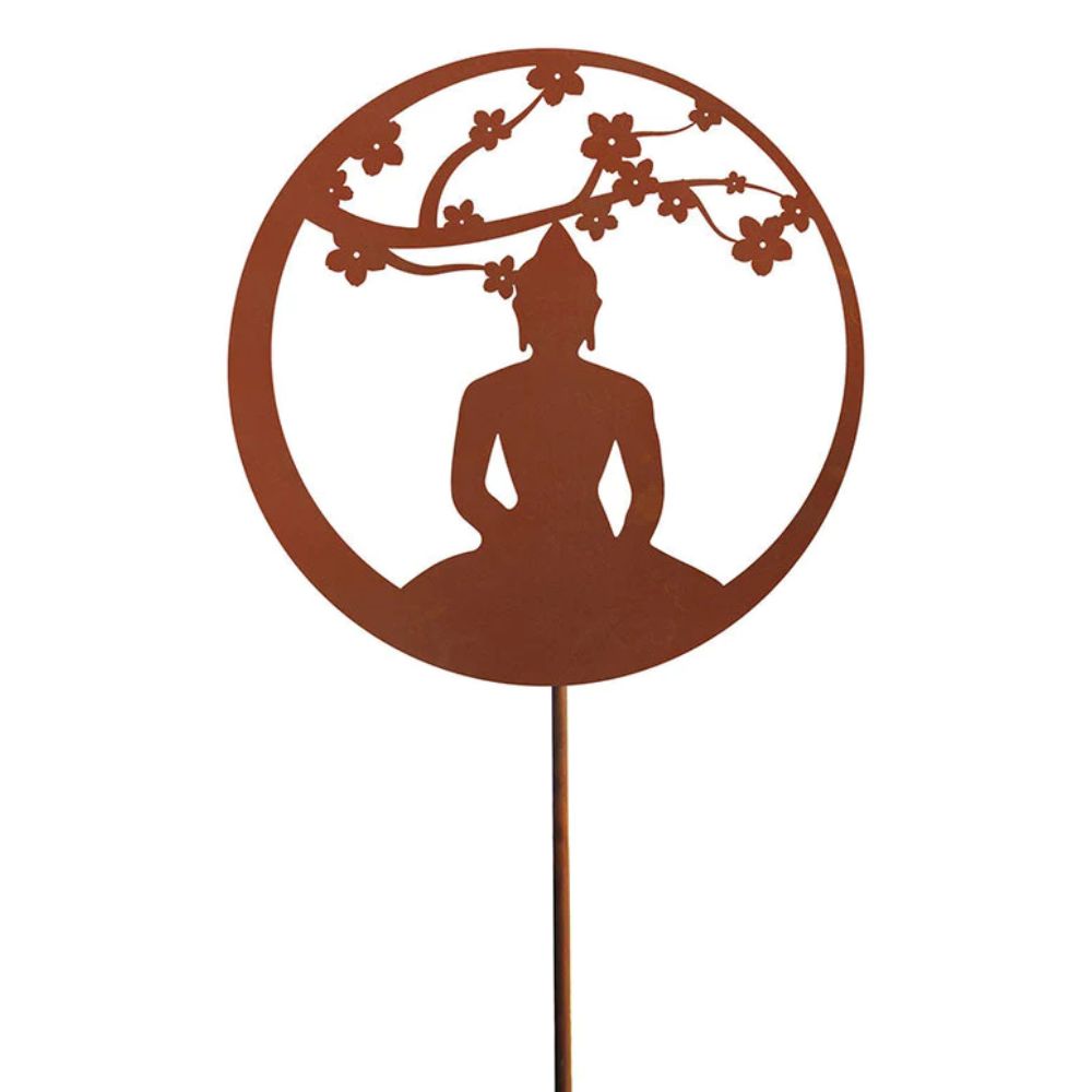 Gartenstab aus Edelrost mit Buddha-Zen Motiv in Rost-Design Dekostab für Garten