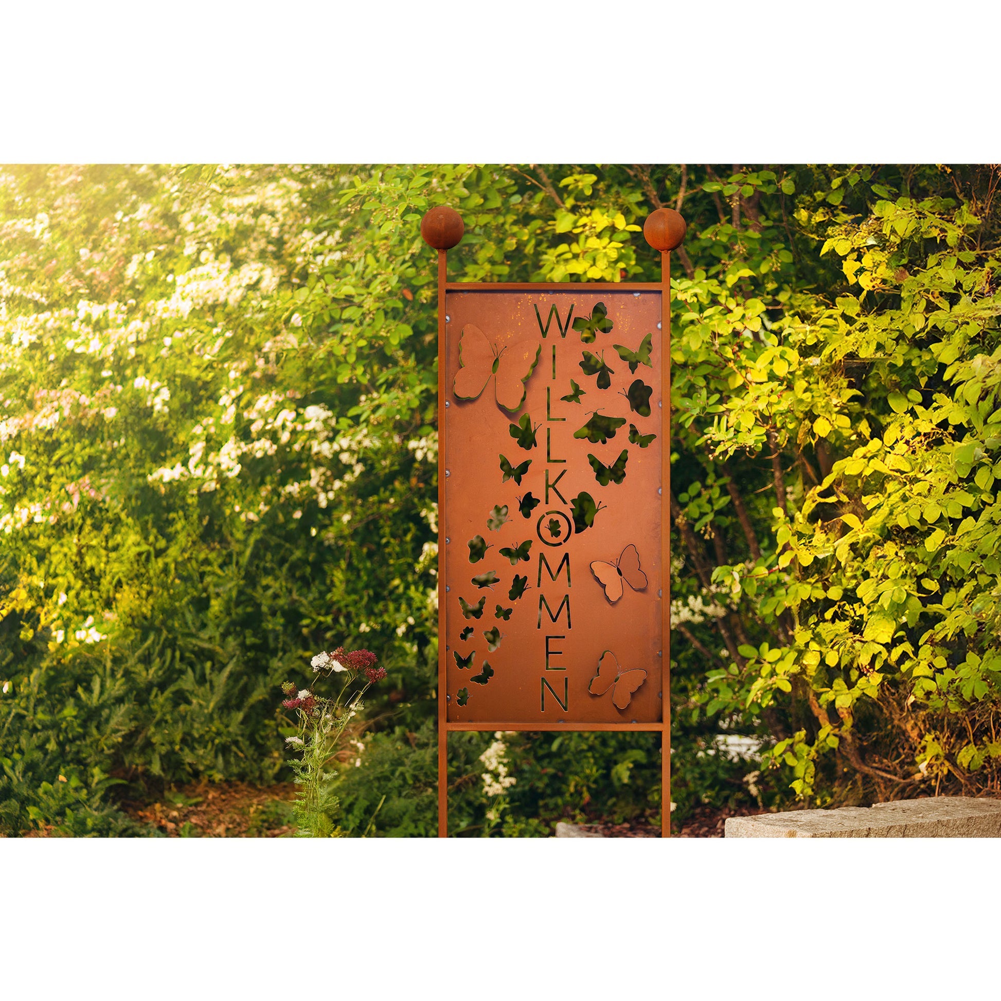 Gartenstecker XL Schmetterlinge Willkommen aus Edelrost Eingangsdeko Rost Deko