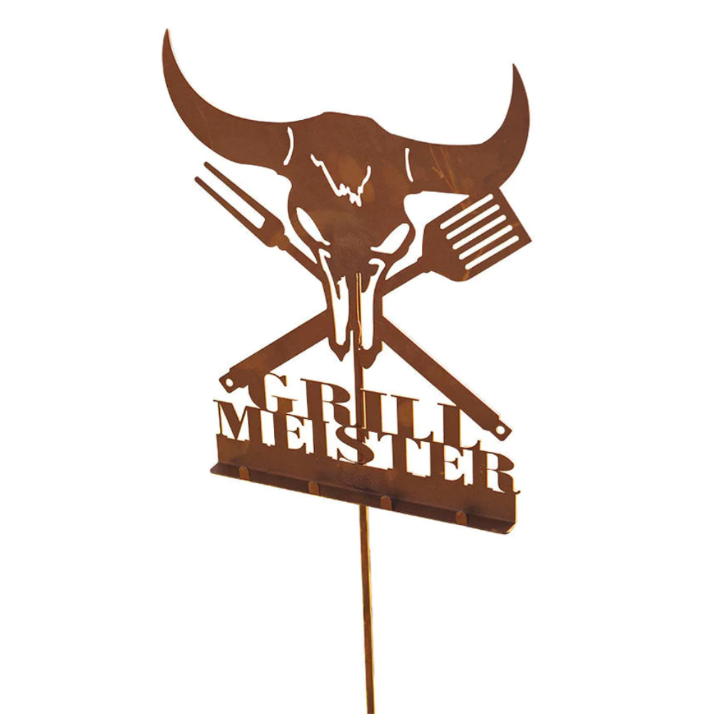 Gartenstab - Grill Meister aus Metall im Edelrost Design Gartenstecker aus Rost