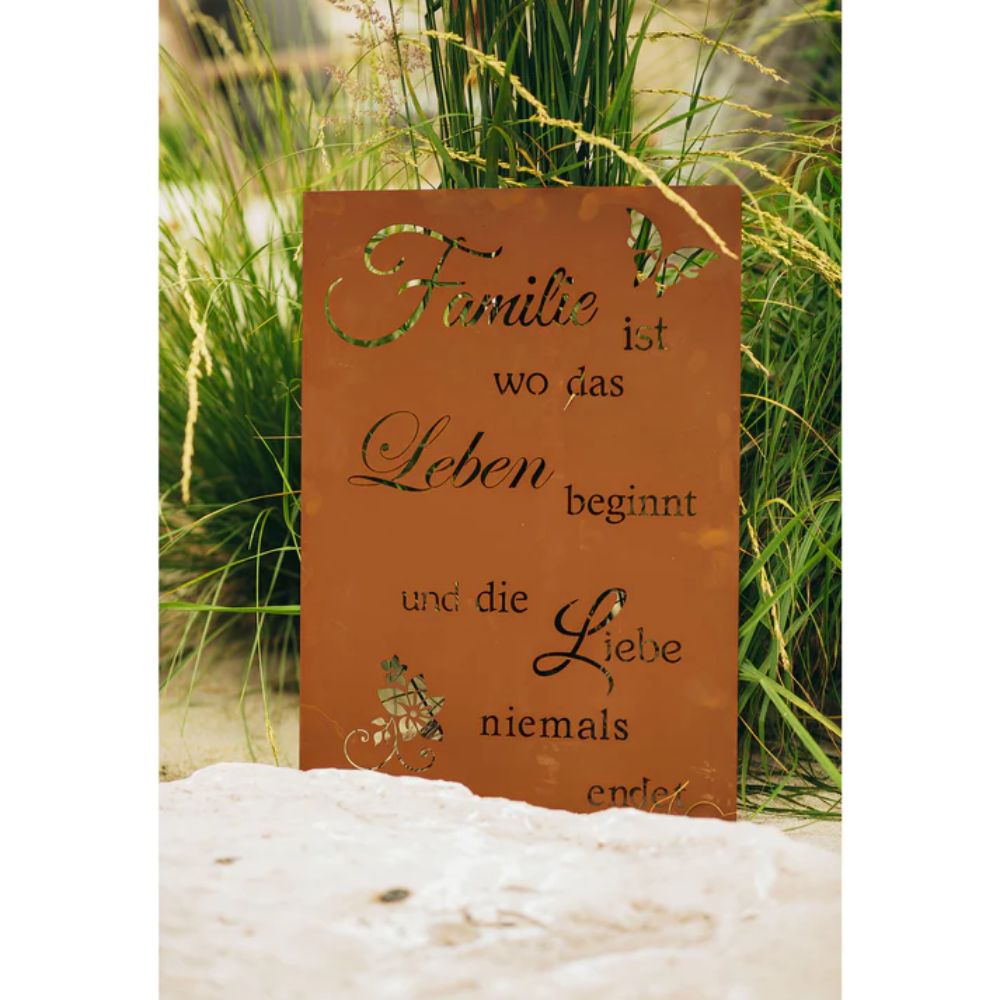 Edelrost Schild Gedichttafel  - Familie, Leben, Liebe - Spruchschild Deko