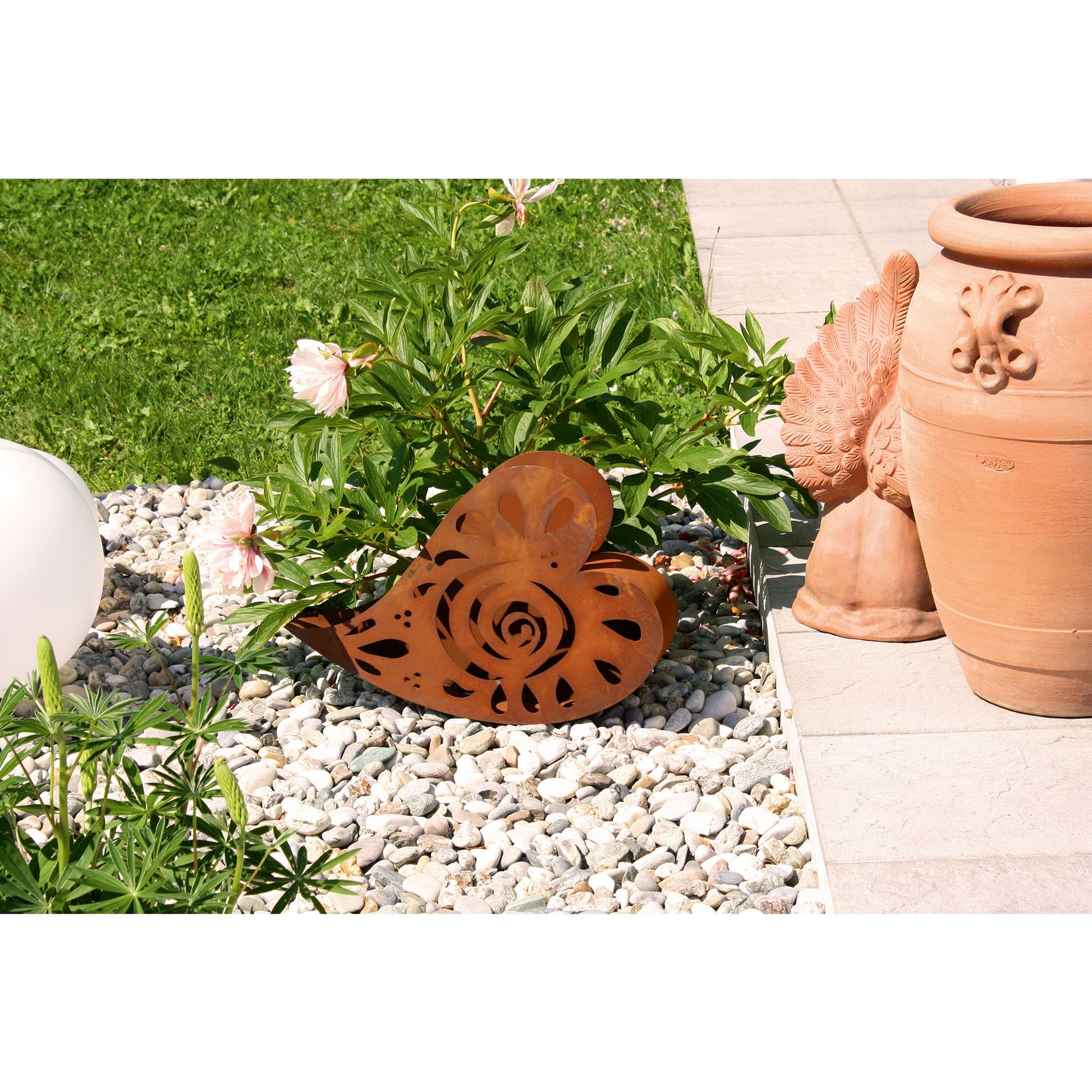 Pflanzschale Herz mit Muster aus Metall im Edelrost Design Gartendeko Rostdeko