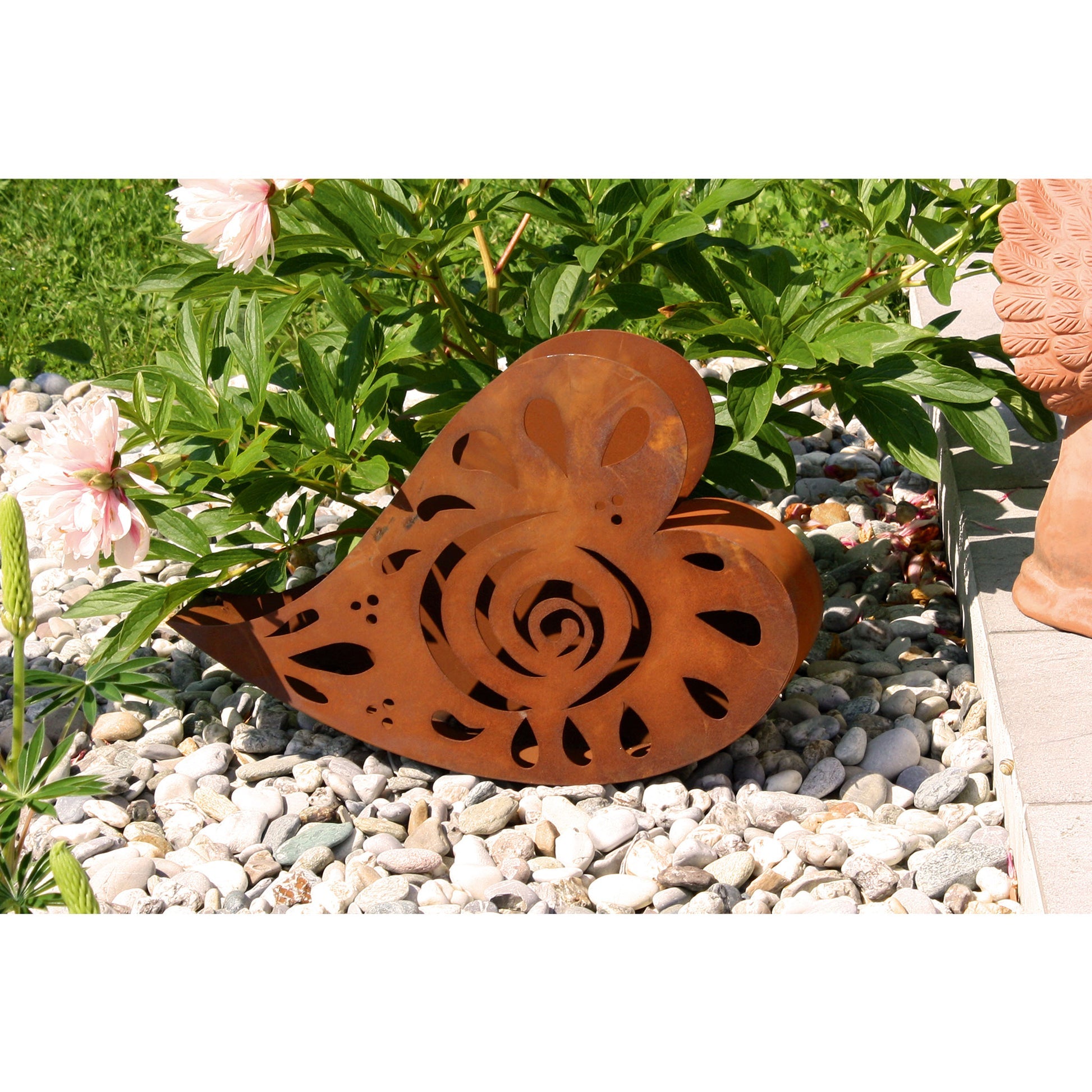 Pflanzschale Herz mit Muster aus Metall im Edelrost Design Gartendeko Rostdeko