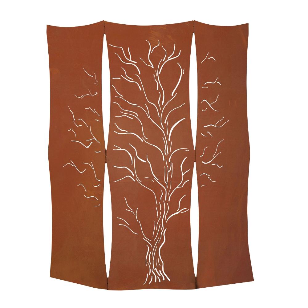 aumteiler aus Edelrost mit Weidenmotiv, ideal als Sichtschutz oder Gartendekoration im Außenbereich.