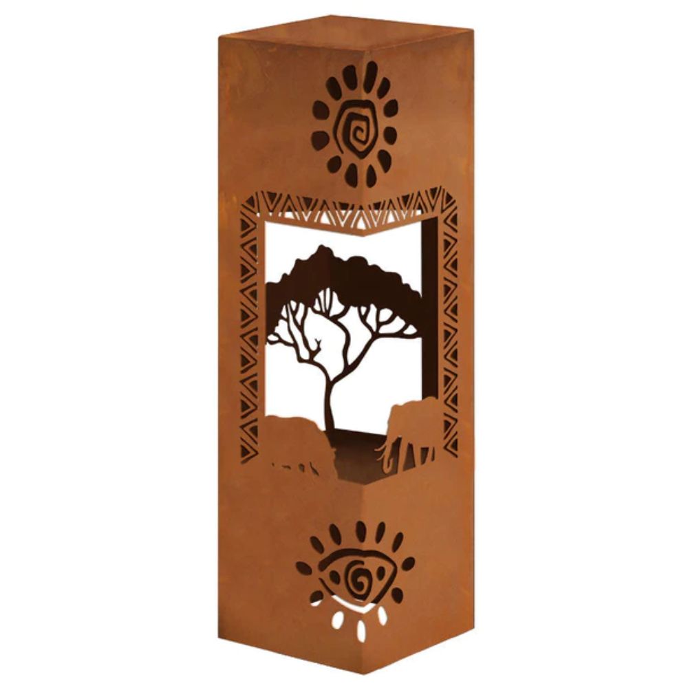 Säule Rostsäule Afrika - Rechteckige Säule aus Edelrost Metall mit Afrikamotiv