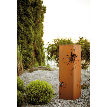 Säule Blüte Metall - Edelrost Garensäule Blütenmuster Gartendeko