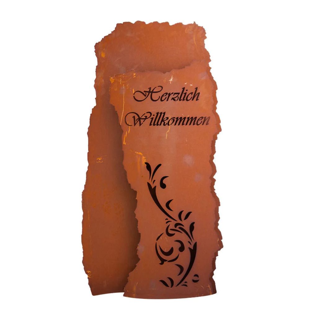 Säulenbogen Herzlich Willkommen aus Edelrost Rostsäule inkl. Beleuchtung Rostdeko