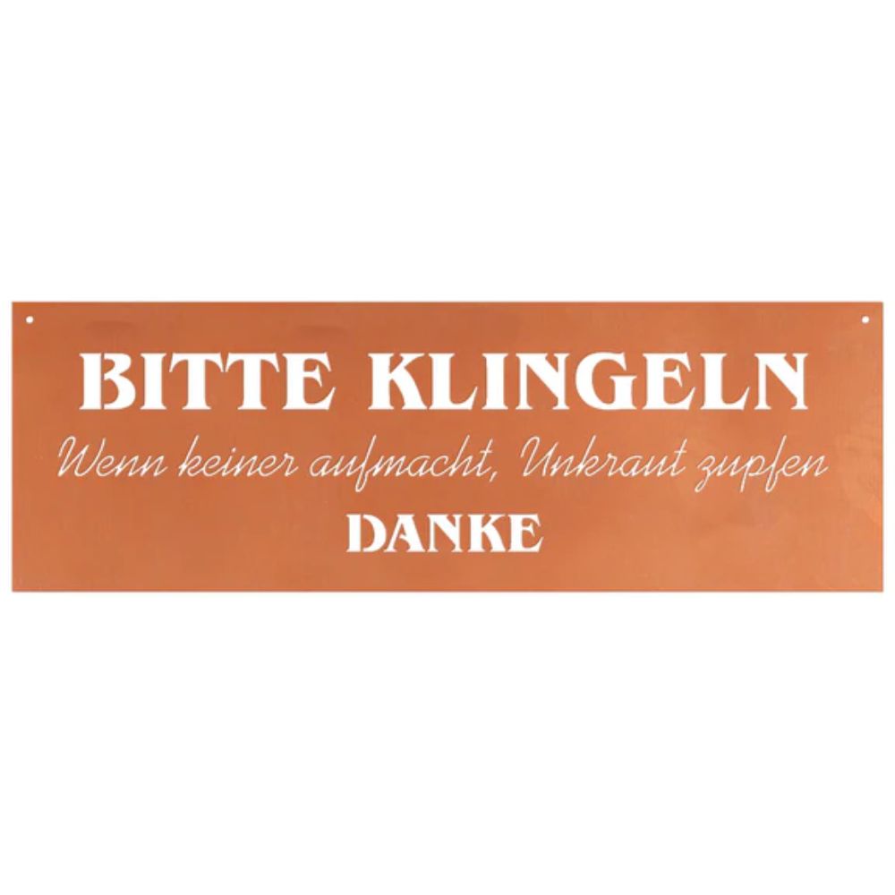 Edelrost Schild Gedichttafel - Bitte klingeln - Spruchschild Rost Deko Gartendeko