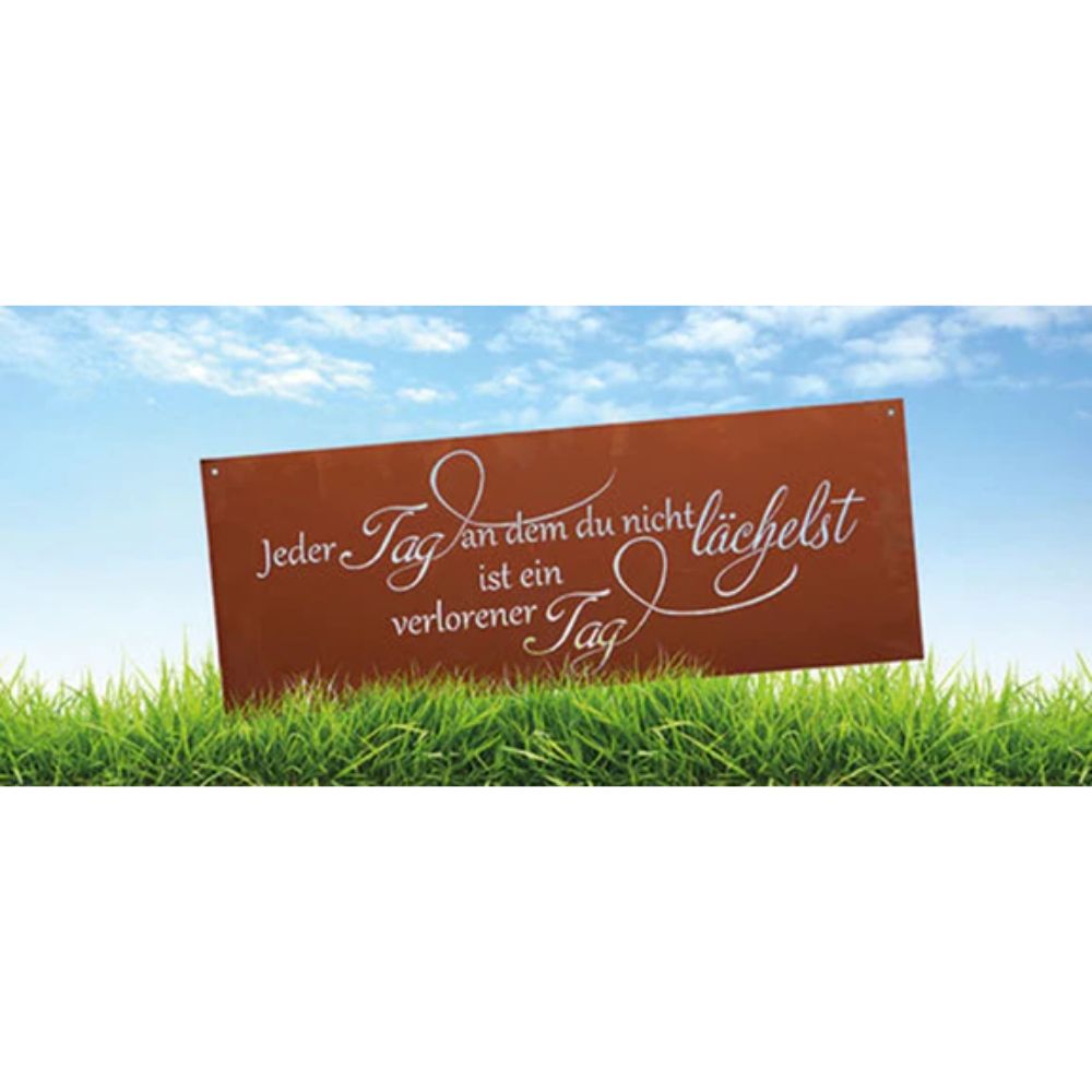 Edelrost Schild Gedichttafel - Ein Tag ohne Lächeln - Spruchtafel Geschenkidee