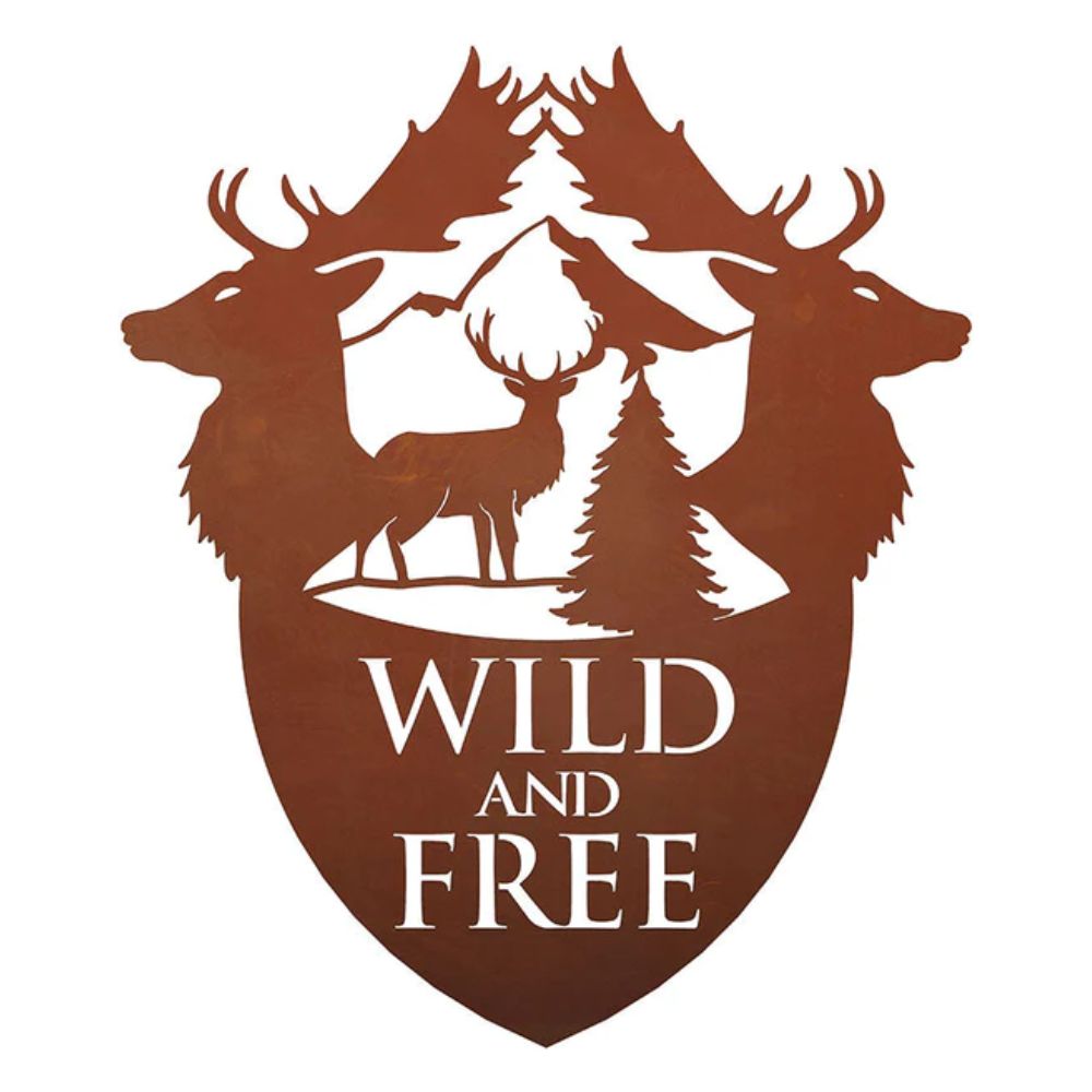 Wandbild - Wild & Free - im Edelrostdesign Wanddekoration mit Hirschen