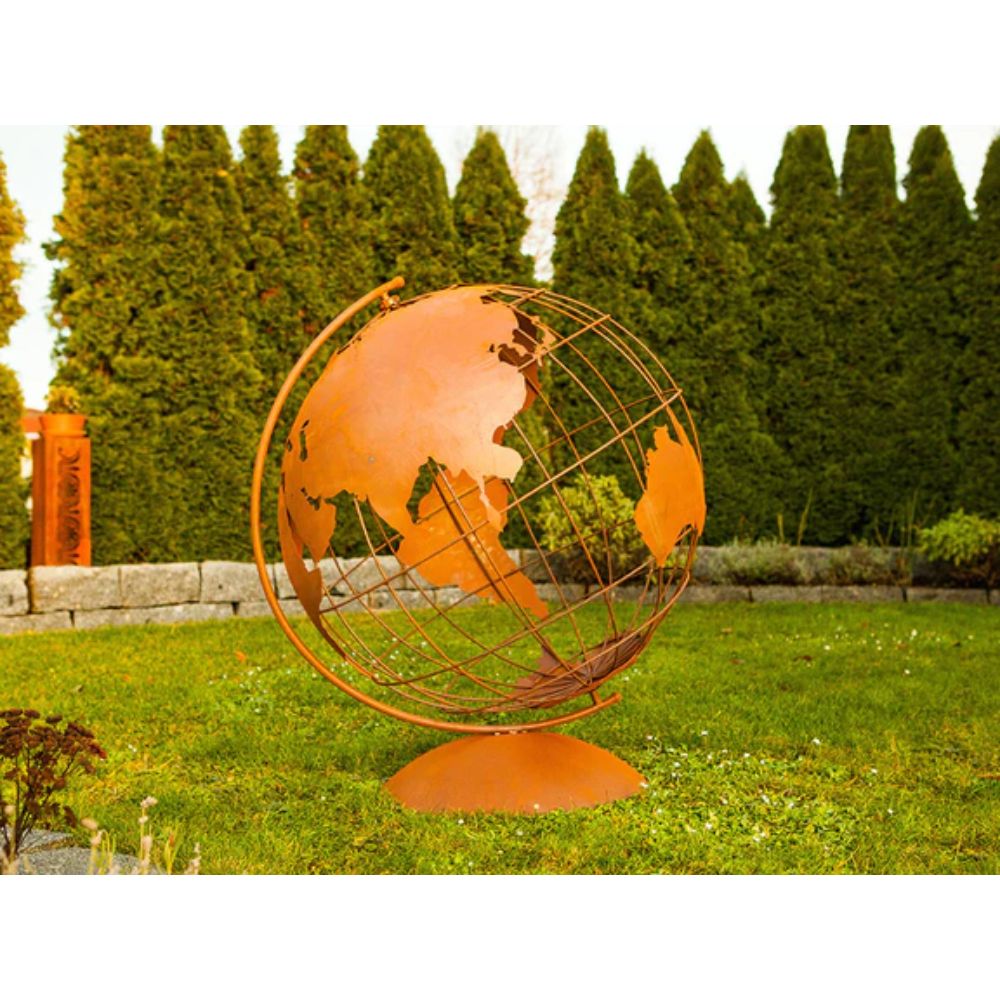 Weltatlas aus Metall - Edelrost Weltkugel XXL Echtrost Gartendeko