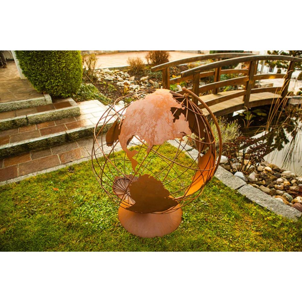 Weltatlas aus Metall - Edelrost Weltkugel XXL Echtrost Gartendeko