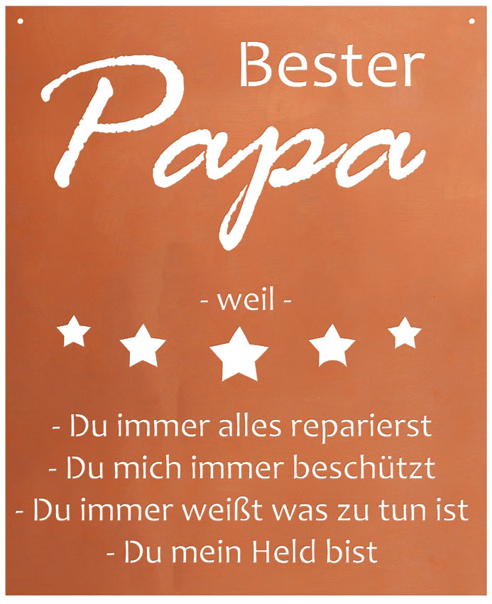Edelrost Schild Gedichttafel - Bester Papa - Spruchschild" Deko Vatertag Geschenk