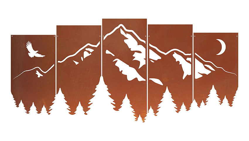 Wandbild - Berg- und Waldpanorama - im Edelrostdesign 5-teilig Wandbild-Set