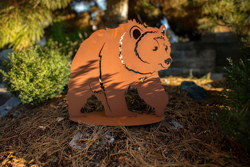 Tierfigur Metall - Braunbär Bruno - Edelrost Skulptur Gartendeko Rost Wildtiere