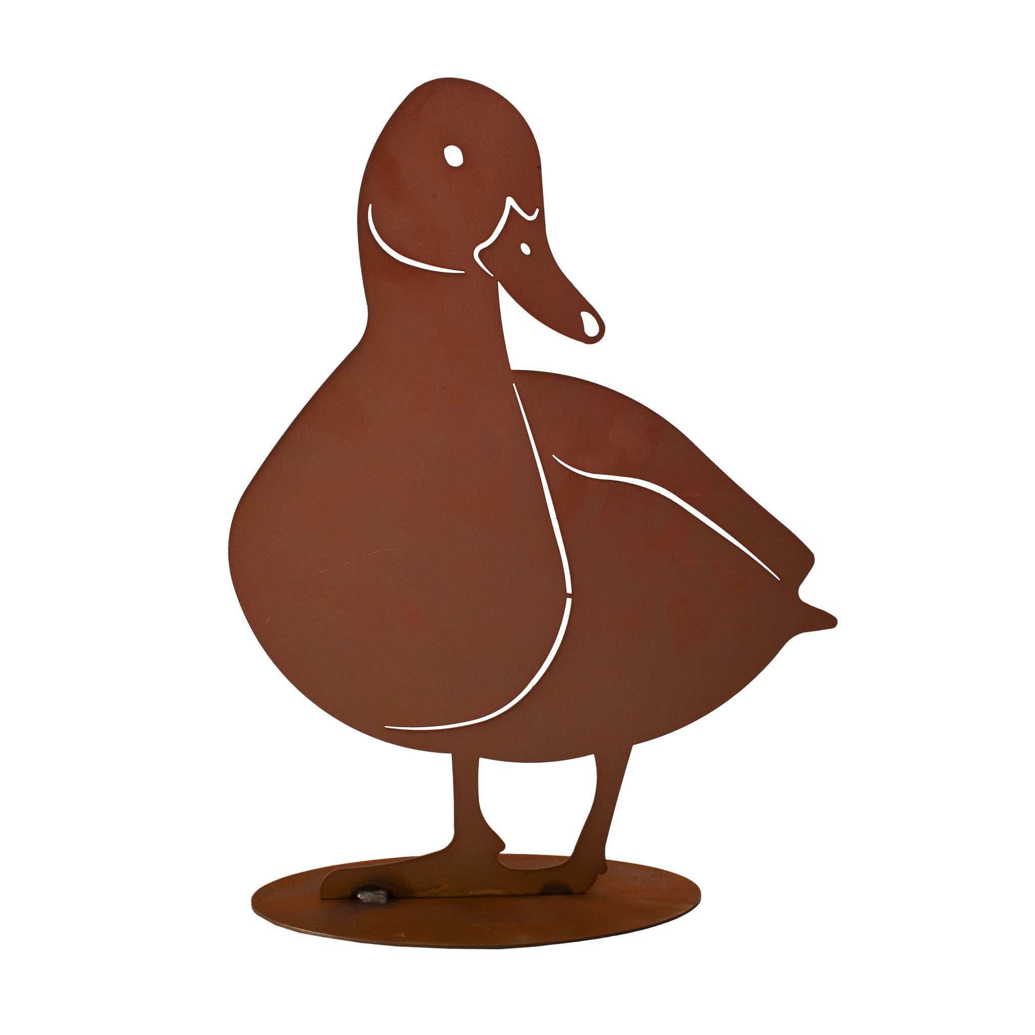 Tierfigur Metall - Ente Duffy - Edelrost auf Bodenplatte Geschenkidee Tierfreunde