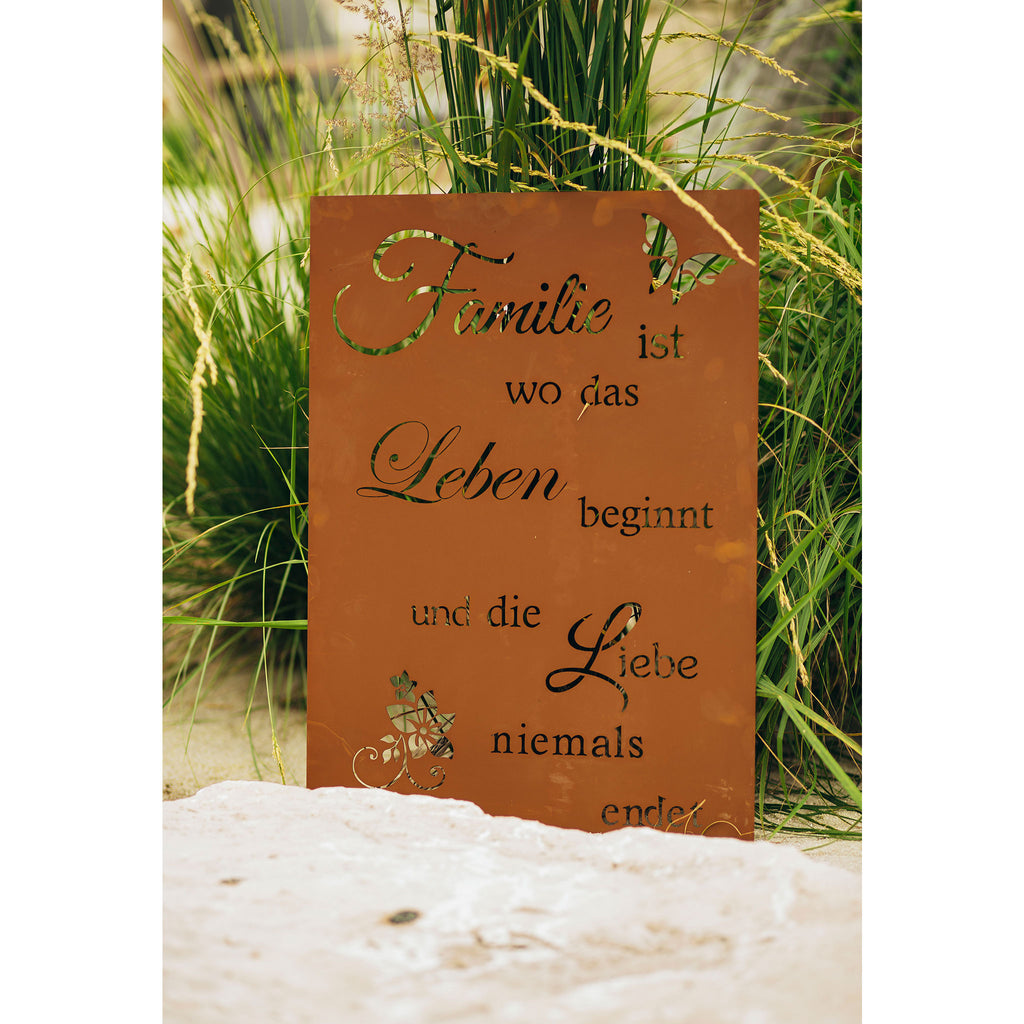 Edelrost Schild Gedichttafel - Familie-Leben-Liebe - Spruchschild Rost Deko