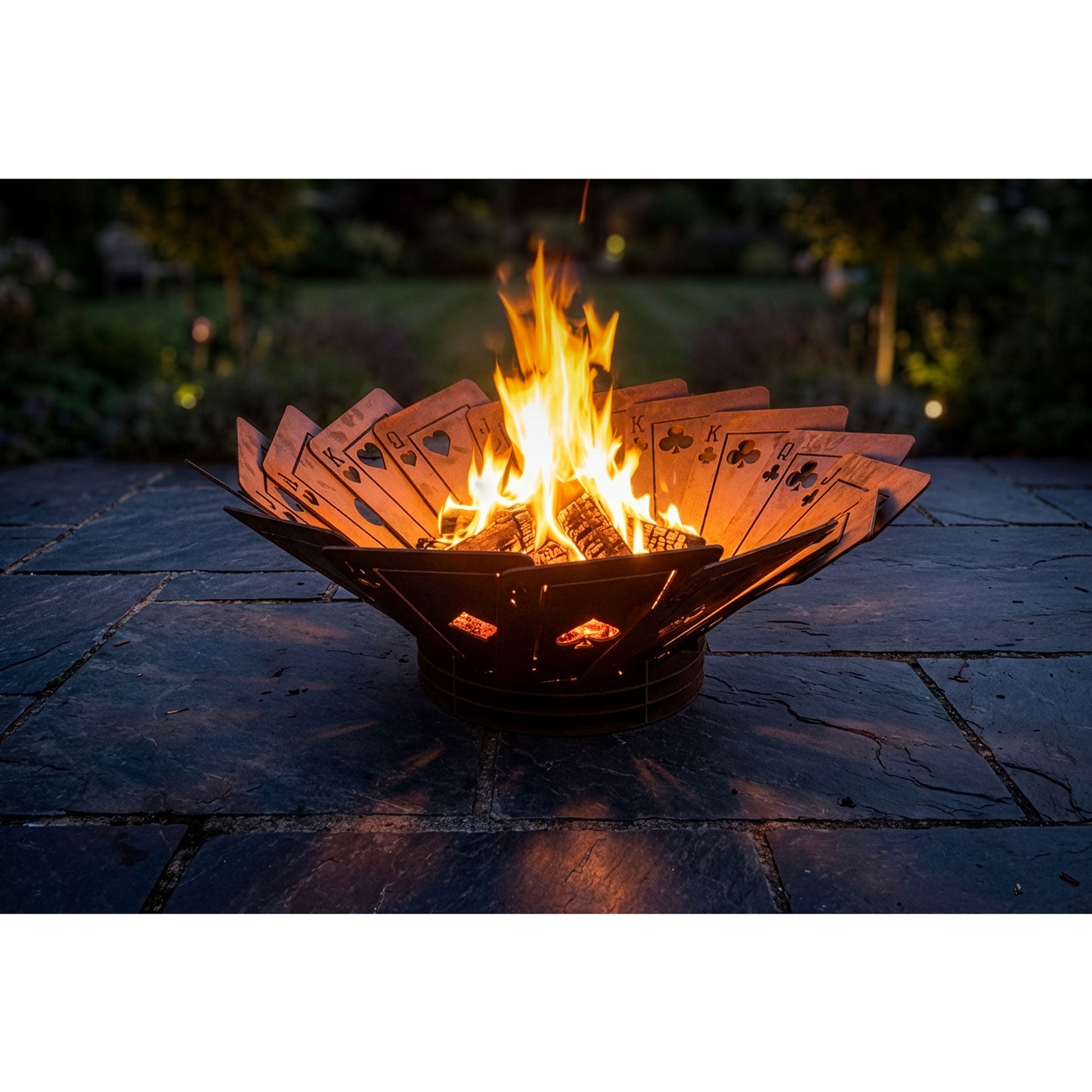 Feuerstelle Poker aus Edelrost – Design Feuerschale mit Spielkartenmotiv Ø 100 cm