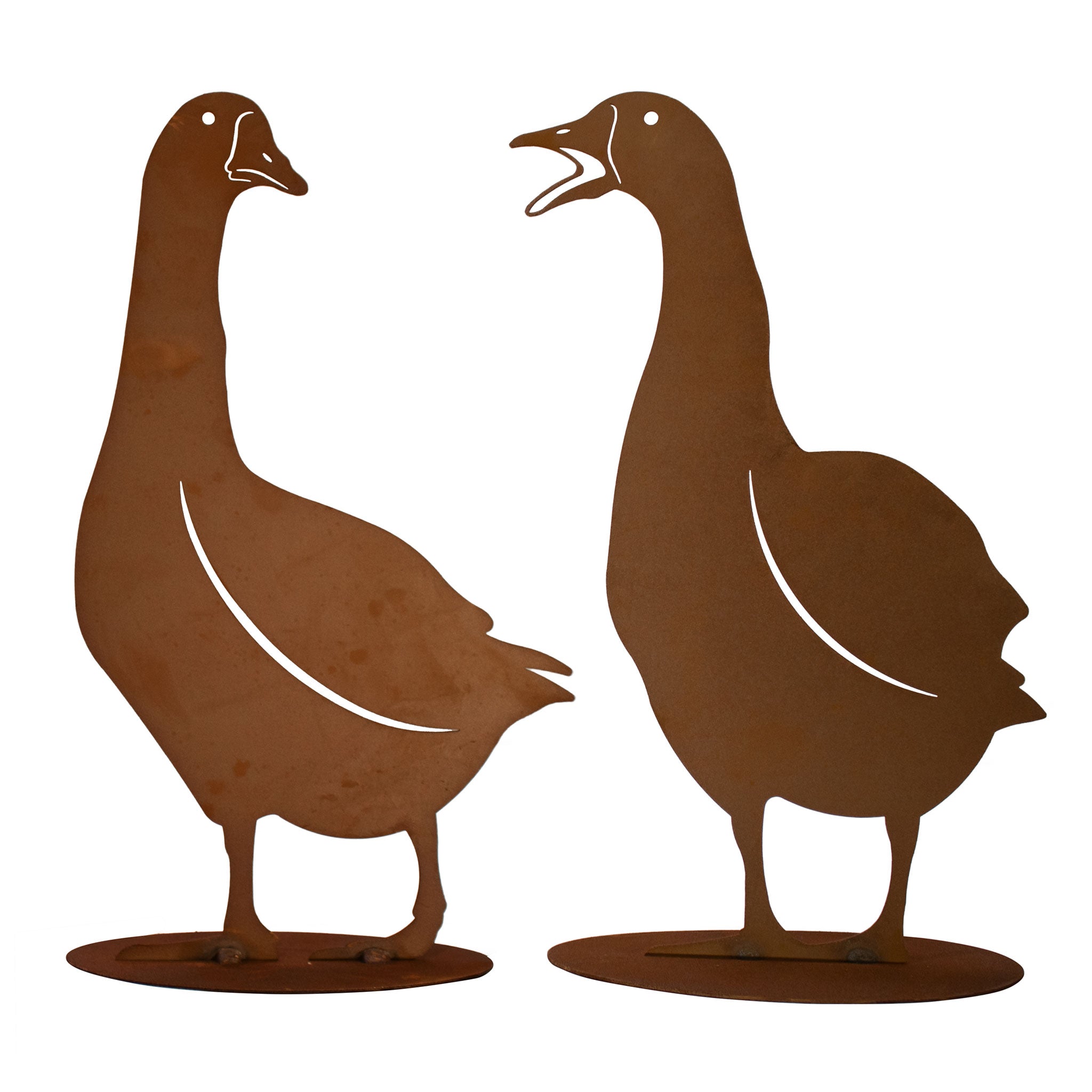 Tierfigur Metall - Gänse Gunnar & Daisy - auf Platte - Gartenfigur Edelrost
