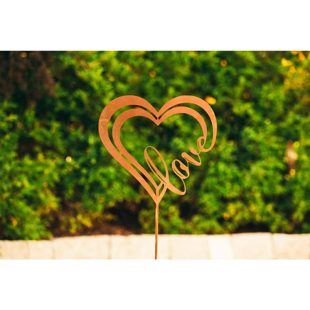 Gartenstab Doppelherz Love aus Metall Gartenstecker Liebe Edelrost, Gartendeko