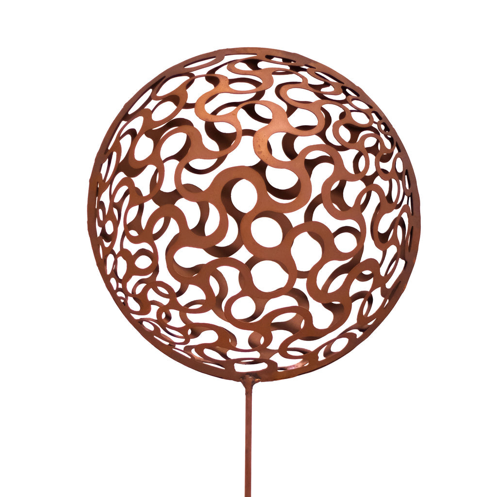 Gartenstab Wellenkugel aus Metall Gartenstecker Edelrost Rost Dekoration Outdoor