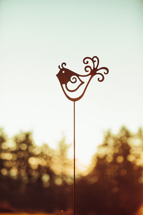 Tierfigur Metall - Gartenstab Vogel - Edelrost Deko Rost Deko Vogelfreund