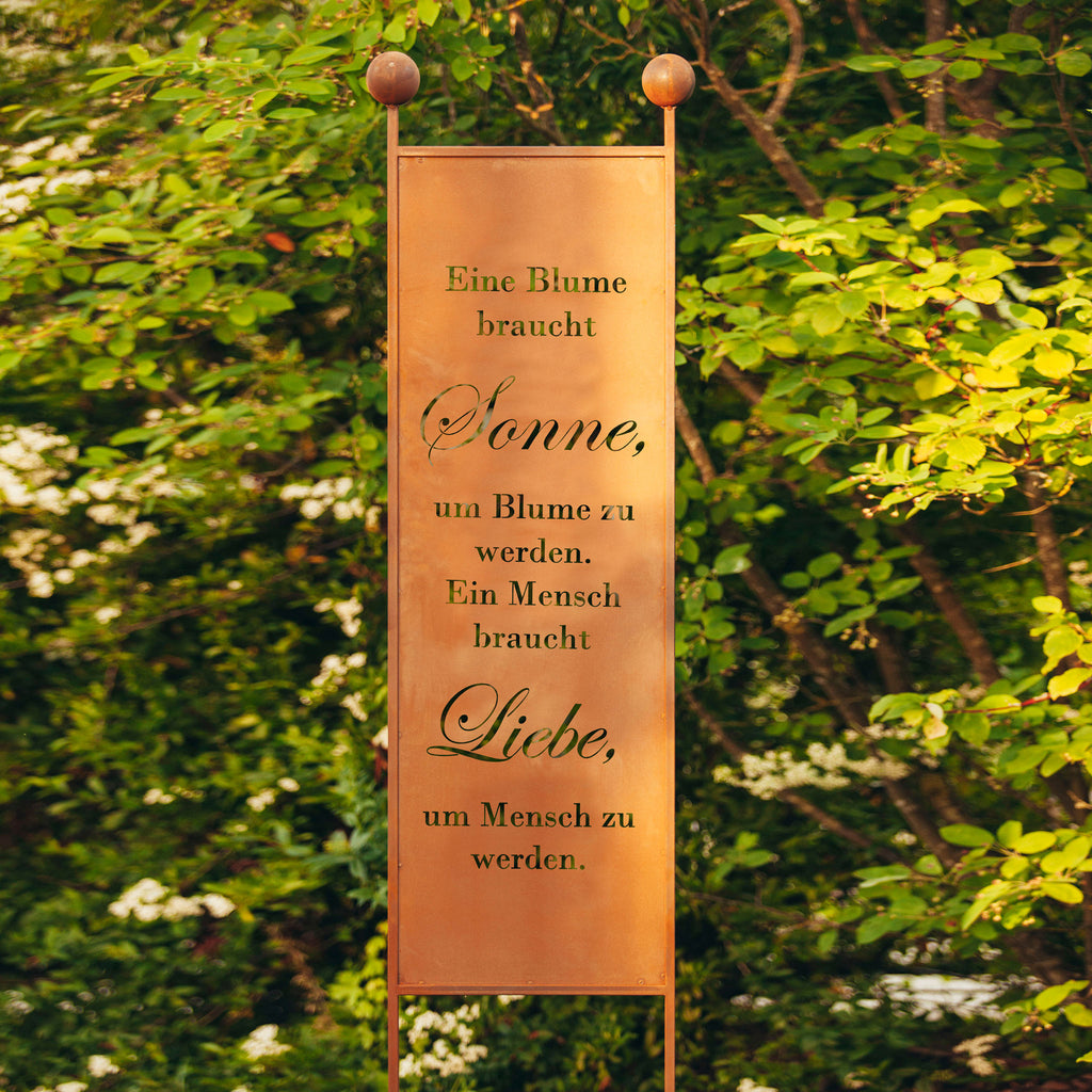 Gartenstecker XL aus Edelrost mit Sonnenliebe Spruch Gartendeko Rost Deko