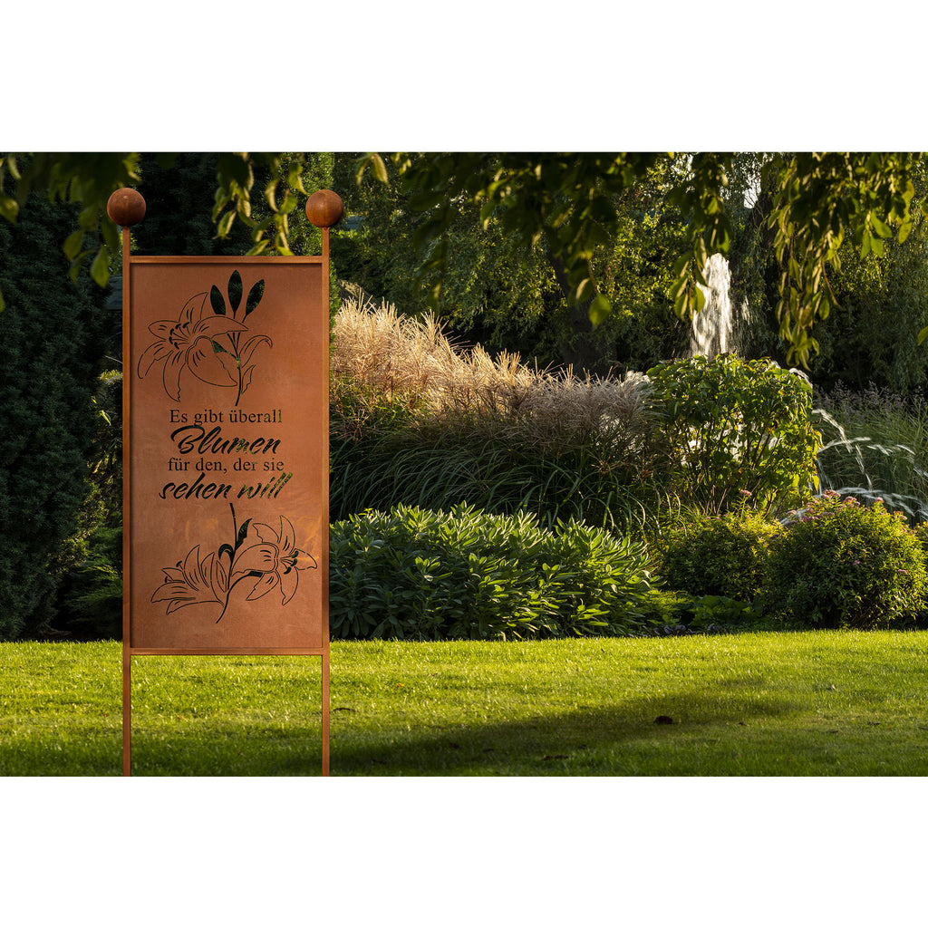 Gartenstecker XL aus Edelrost mit Blumen Spruch Rost Deko Gartenschild Gartendeko