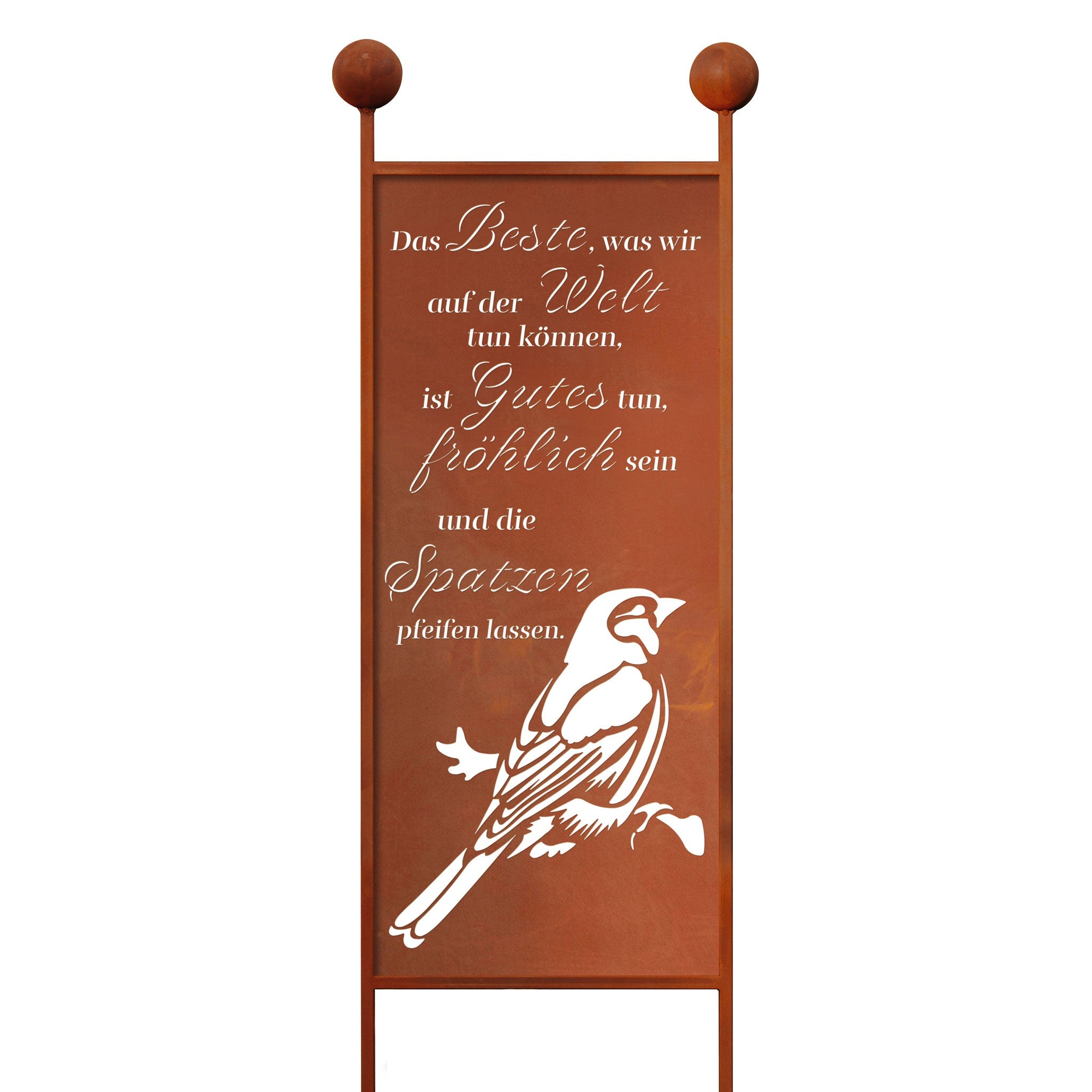 Gartenstecker XL aus Edelrost mit Spatz Spruch Gartenschild Rostdeko Spruchtafel