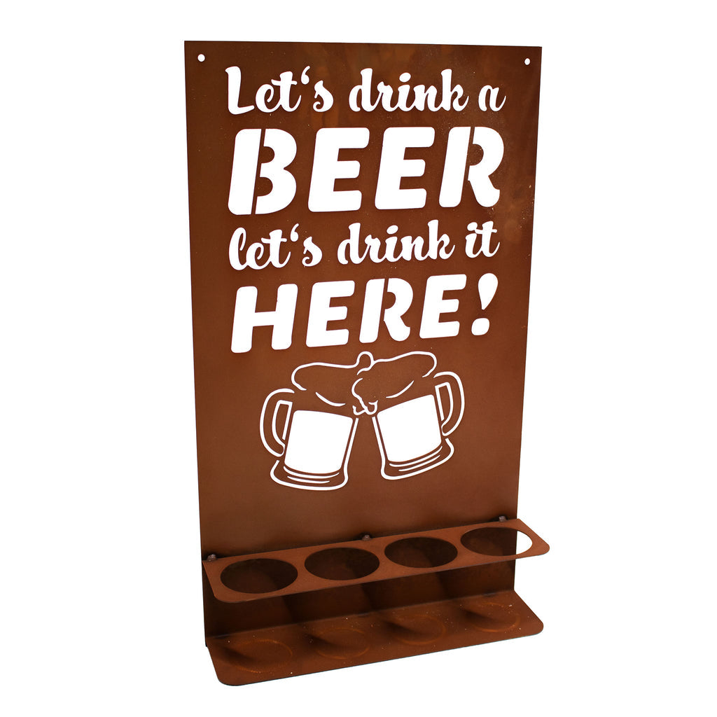 Gedichttafel - Let's drink - aus Metall Edelrost Getränkehalter Bierflaschen