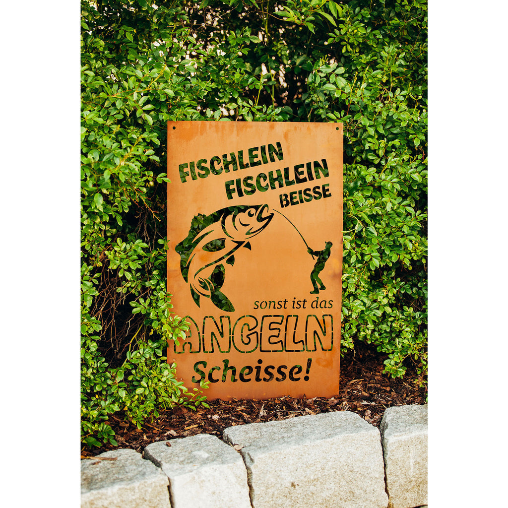 Gedichttafel Fischlein - Metall Spruchschild Gartendeko Geschenkidee Angler